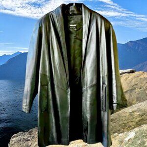 PELLE Black Leather Jacket Coat Vintage 80's Oversized Shoulder Pads